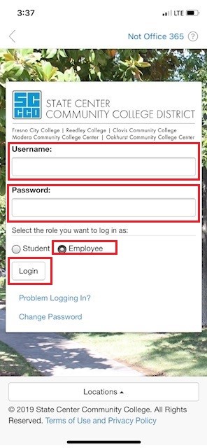 location of fields and buttons on District login page.