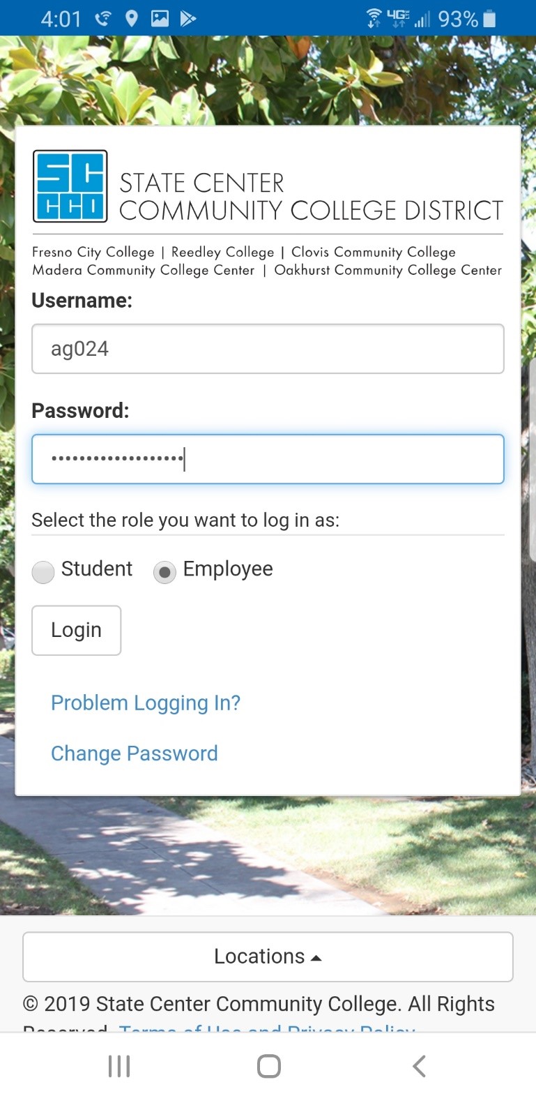 District Login page.