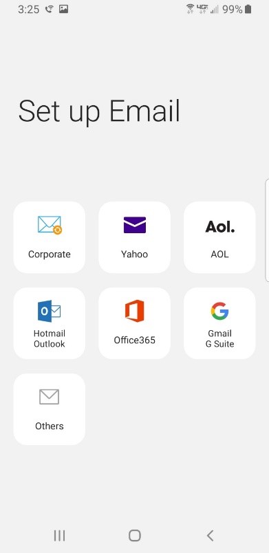 Android Set Up Email Screen