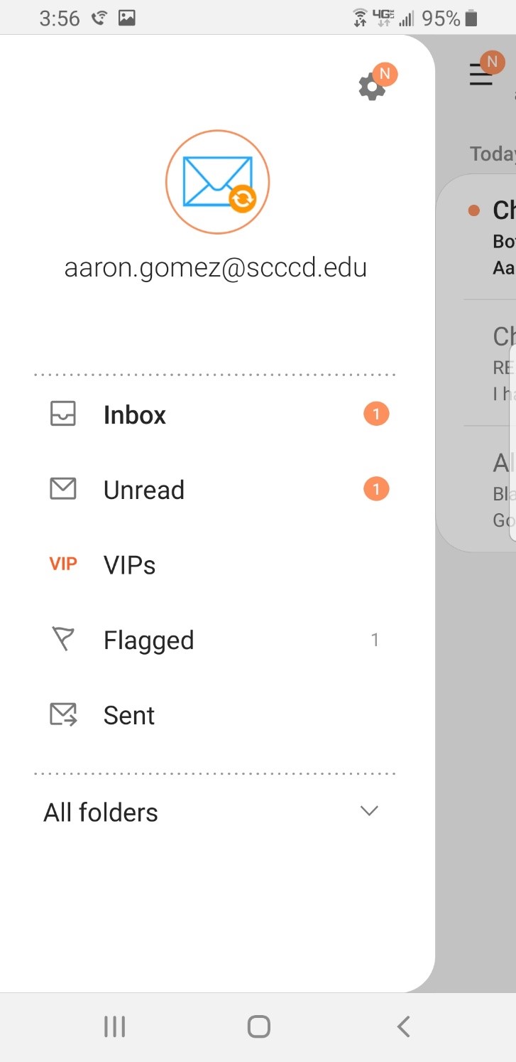 mailbox folders screen.