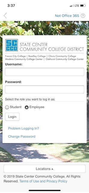 Outlook opens District login page.