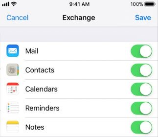 iPhone Exchange options screen.