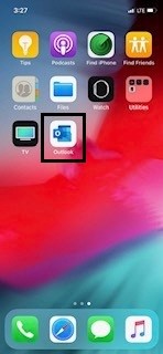 location of the Outlook icon on the iPhone home screen.