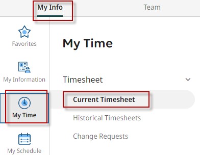 current timesheet menu 