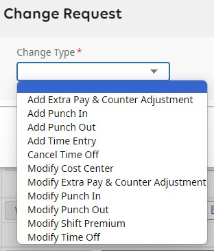 change request dropdown menu options