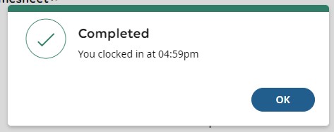 confirmation message of being clocked in