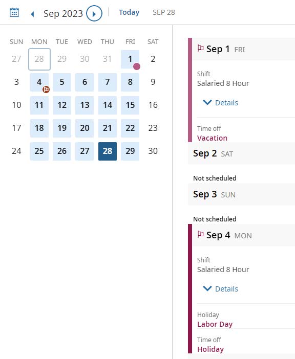 work scheduled calendar