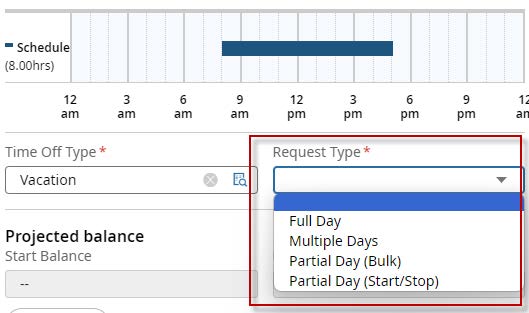 request type dropdown menu