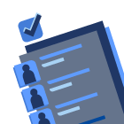 roster list with student profile icons and checkmark symbol, representing management of individuals