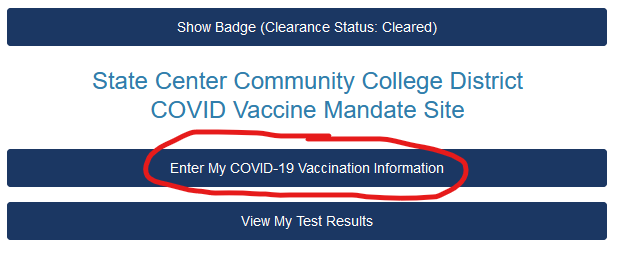 Point and Click application enter my COVID-19 vaccination information button location.