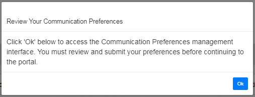 Communication Preferences Dialog Notification