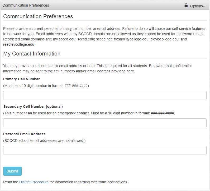 Communication Preferences Entry Form