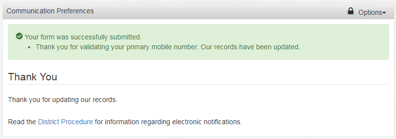 Communication Preferences Mobile Mobile Validation Success Page