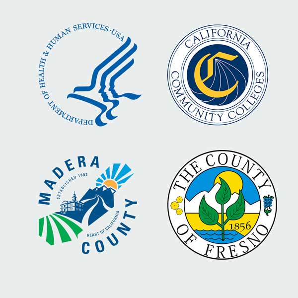 Fresno county, Madera County, CCC Chancellor's Office, and Department of Health Logos